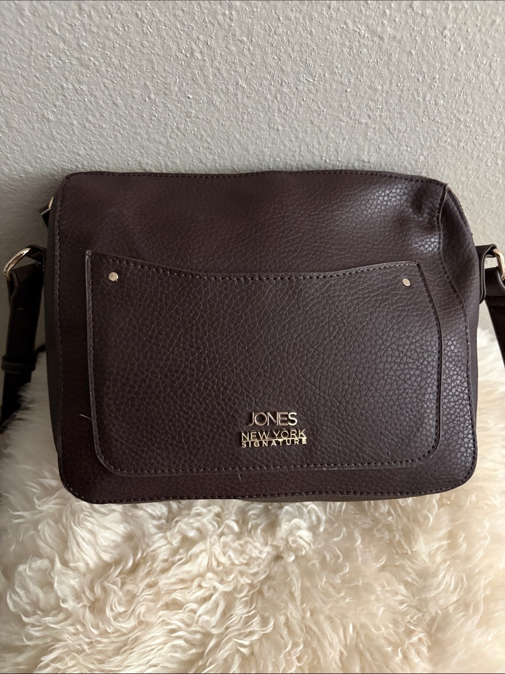 Jones New York Chocolate Brown Pebbled Leather Crossbody Bag NWOT